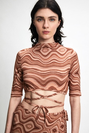 RITA ROW toppur URANUS - Printed knit crop top with crossed straps
